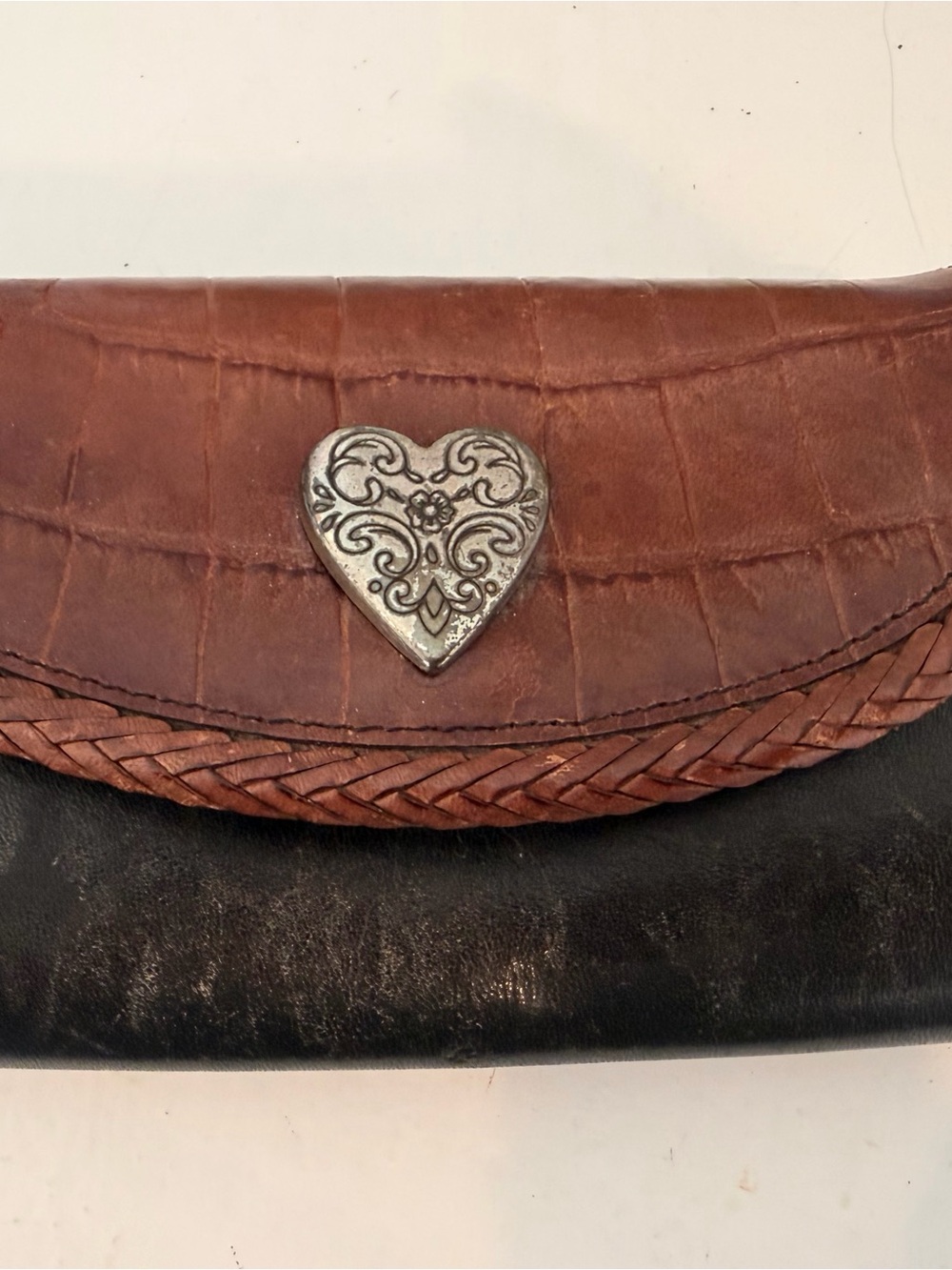 Brighton Brown and Black Leather Heart Accent Clutch